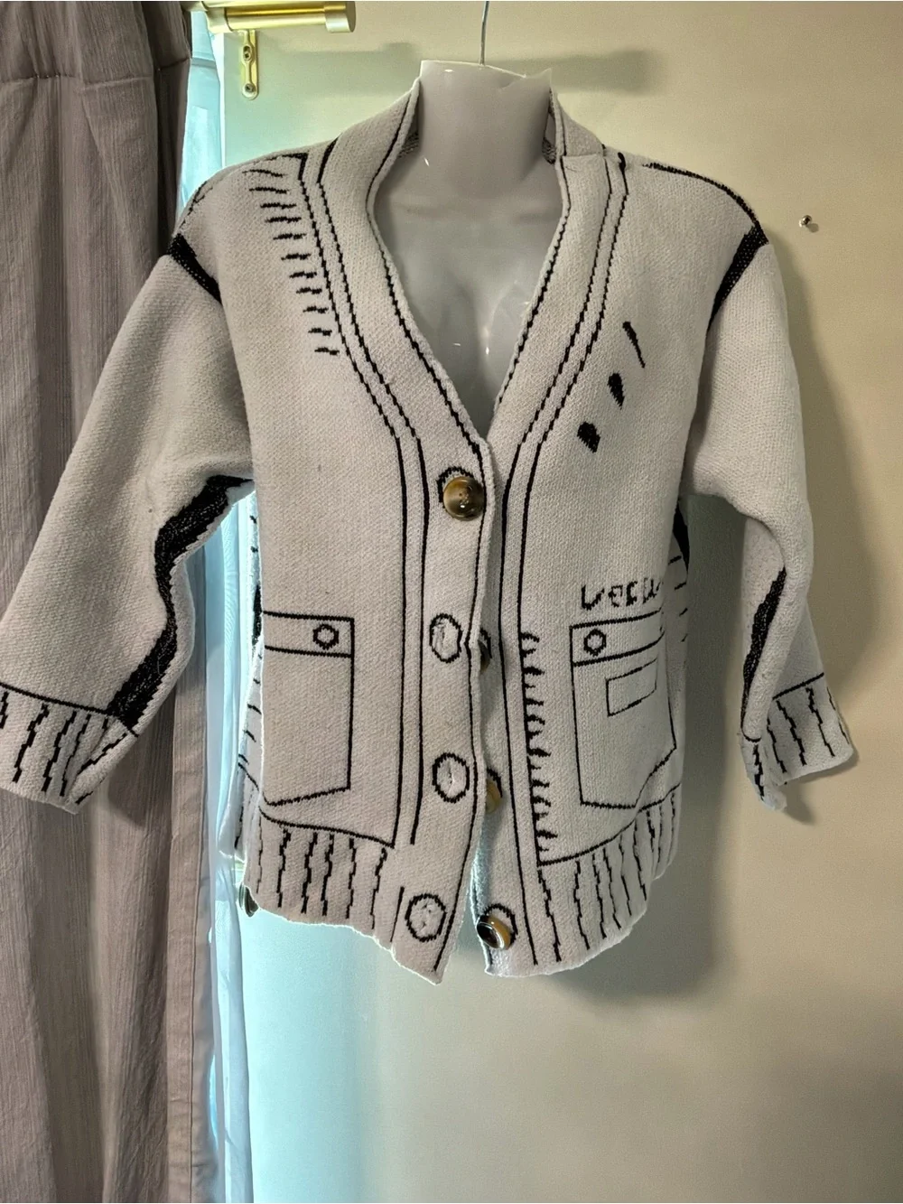 Quirky White & Black Knit Cardigan Jacket